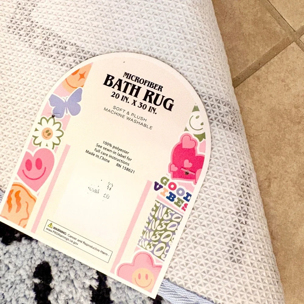 Vibe Check Evil Eye Microfiber Bath Rug 20x30 Light Blue Nazar Protection Mat